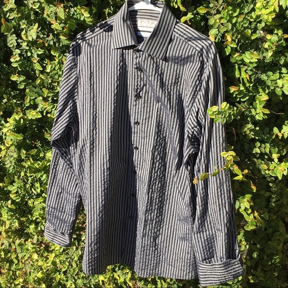 Thomas Pink Slim Fit Gothic Striped Button Down Shirt - Picture 4 of 9
